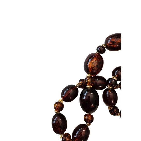 Trifari Crown Over T Faux Amber Bead Necklace, Signed 24"Long - Picture 3 of 9